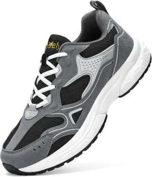 Kricely Walking Shoes for Men Lace Up Road Running Shoes Non Slip Sneakers Breathable Tennis Shoe Lightweight Men's Fashion Sneakers for Athletic Sport Gym Grey Size 10