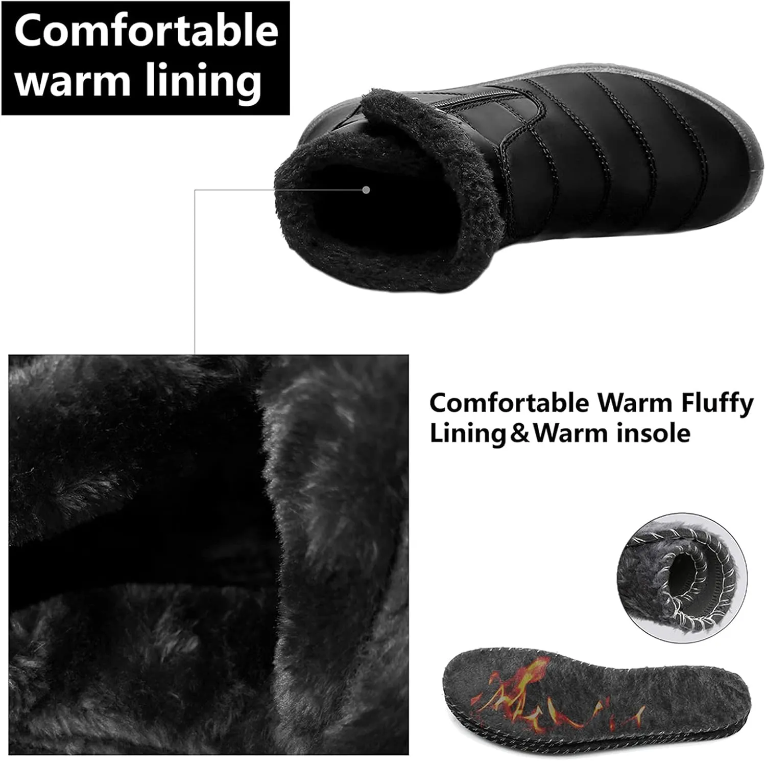 L-RUN Womens Winter Snow Boots Fur Lined Warm Ankle Boots Slip on Men's Snow Ankle Boots Lightweight Outdoor Footwear