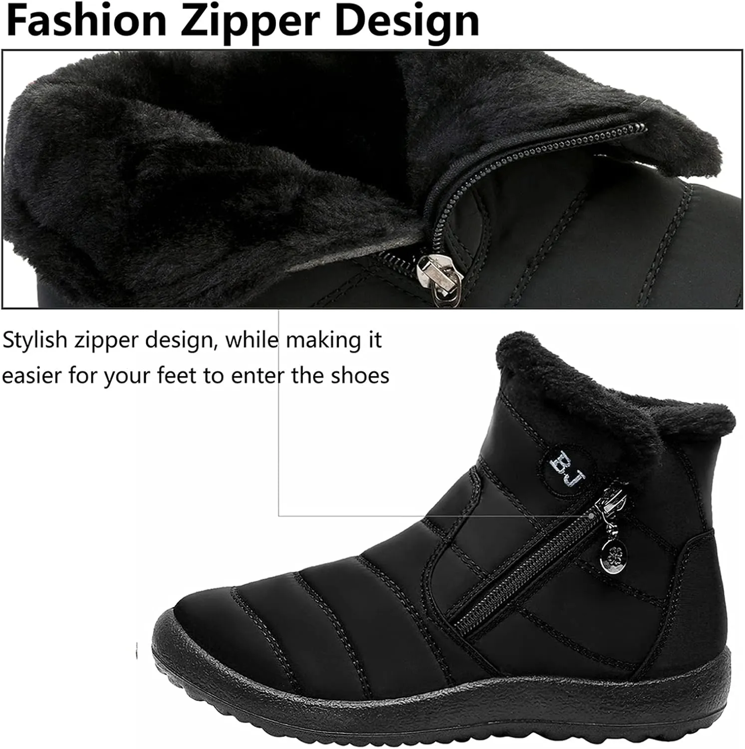 L-RUN Womens Winter Snow Boots Fur Lined Warm Ankle Boots Slip on Men's Snow Ankle Boots Lightweight Outdoor Footwear