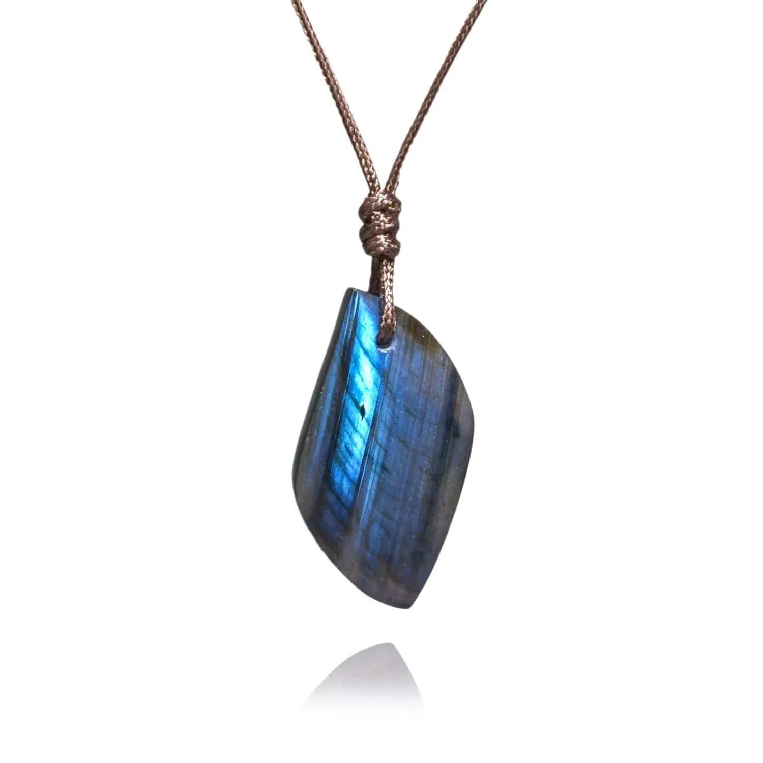 Labradorite Necklace, Natural Grey Moonstone Necklace for Boho Necklace, Handmade Wax Cord Leaf Shape Labradorite Stone Jewelry for Unisex. (Labradorite)