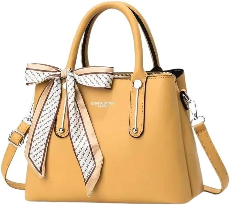 Large Capacity Cross-Body Bag Leisure Solid Color Satchel Shoulder Bags with Silk Ribbon Women Handbag Lady