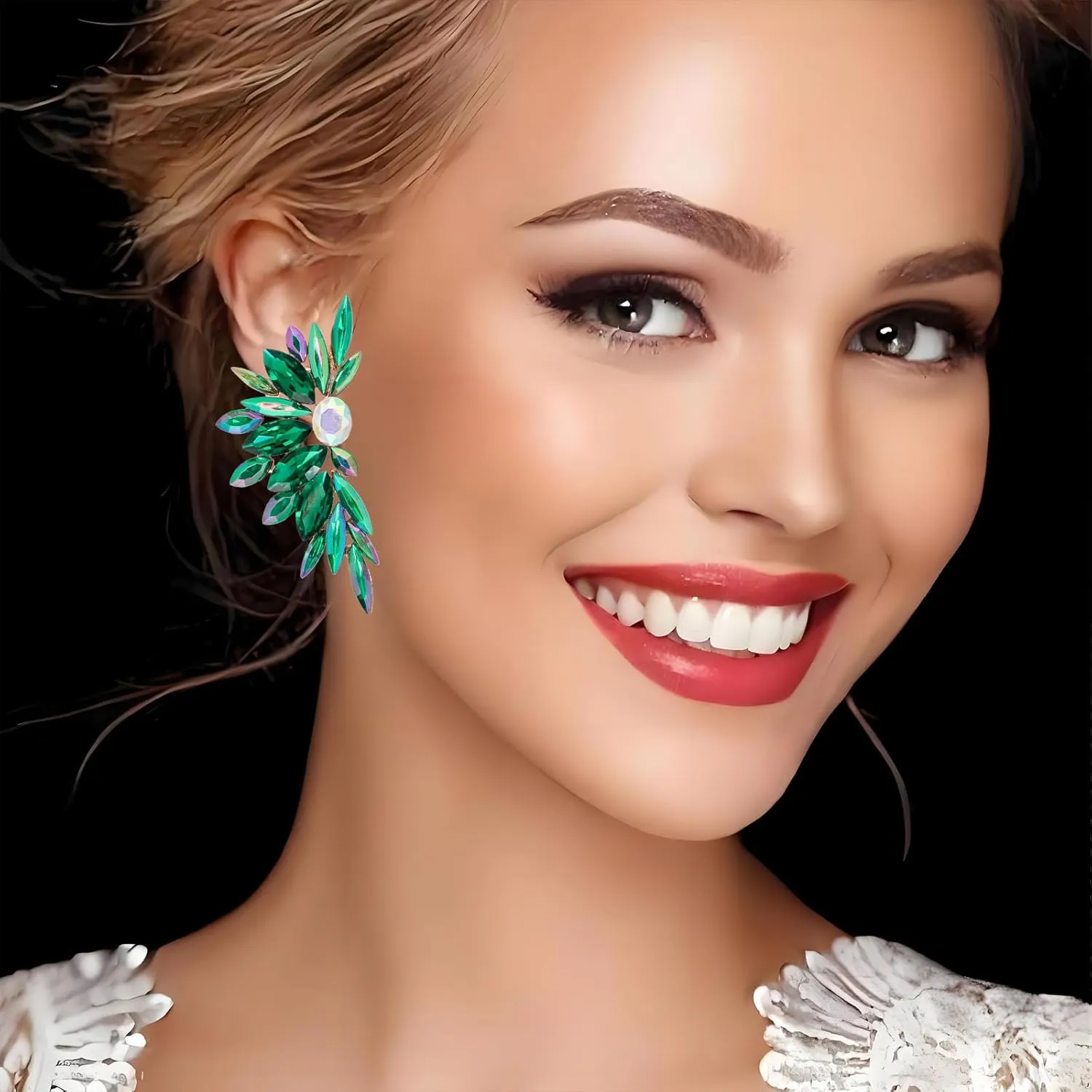 Large Rhinestone Wedding Bridal Earrings for Women Fancy Sparkle Crystal Art Deco Long Drop Statement Marquise Cluster Dangle Chandelier Drag Queen Rhinestone Costume Jewelry for Bridesmaid Wedding Party Prom