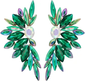 Large Rhinestone Wedding Bridal Earrings for Women Fancy Sparkle Crystal Art Deco Long Drop Statement Marquise Cluster Dangle Chandelier Drag Queen Rhinestone Costume Jewelry for Bridesmaid Wedding Party Prom