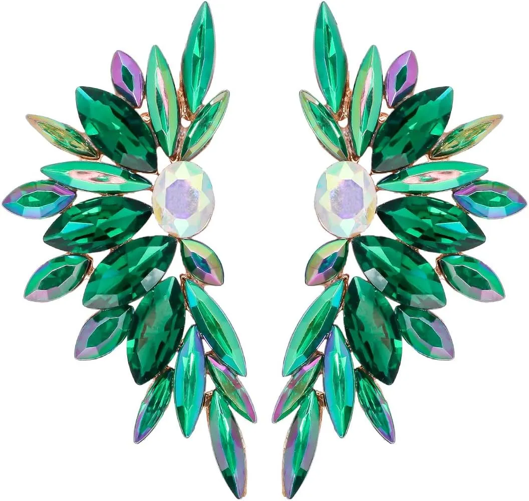 Large Rhinestone Wedding Bridal Earrings for Women Fancy Sparkle Crystal Art Deco Long Drop Statement Marquise Cluster Dangle Chandelier Drag Queen Rhinestone Costume Jewelry for Bridesmaid Wedding Party Prom