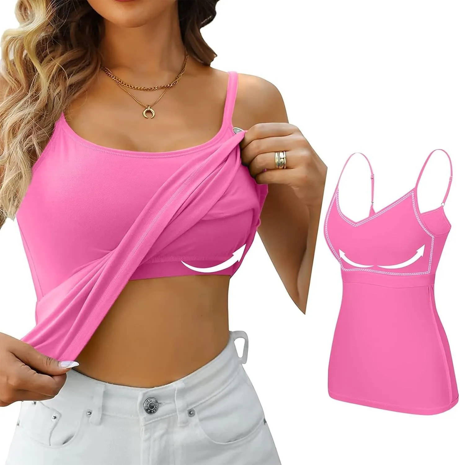 LCMTWX Camisole Tops For Women With Chest Pad Bra One Undershirt Padded Tank Tops For Women White Camisole Tops Women
