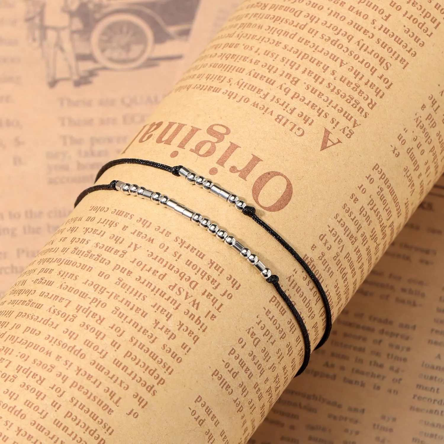 Ldurian Morse Code Bracelet, Dad Mom Brother Sister Daughter Son Friend Morse Code Bracelets, Adjustable String Matching Beads Secret Message Jewelry