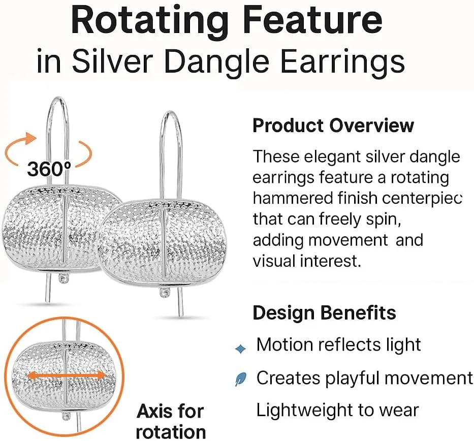 LeCalla 925 Sterling Silver Hammered Earrings Lightweight Italian Classic Handmade Textured Hammered Drop Dangle Earring for Women