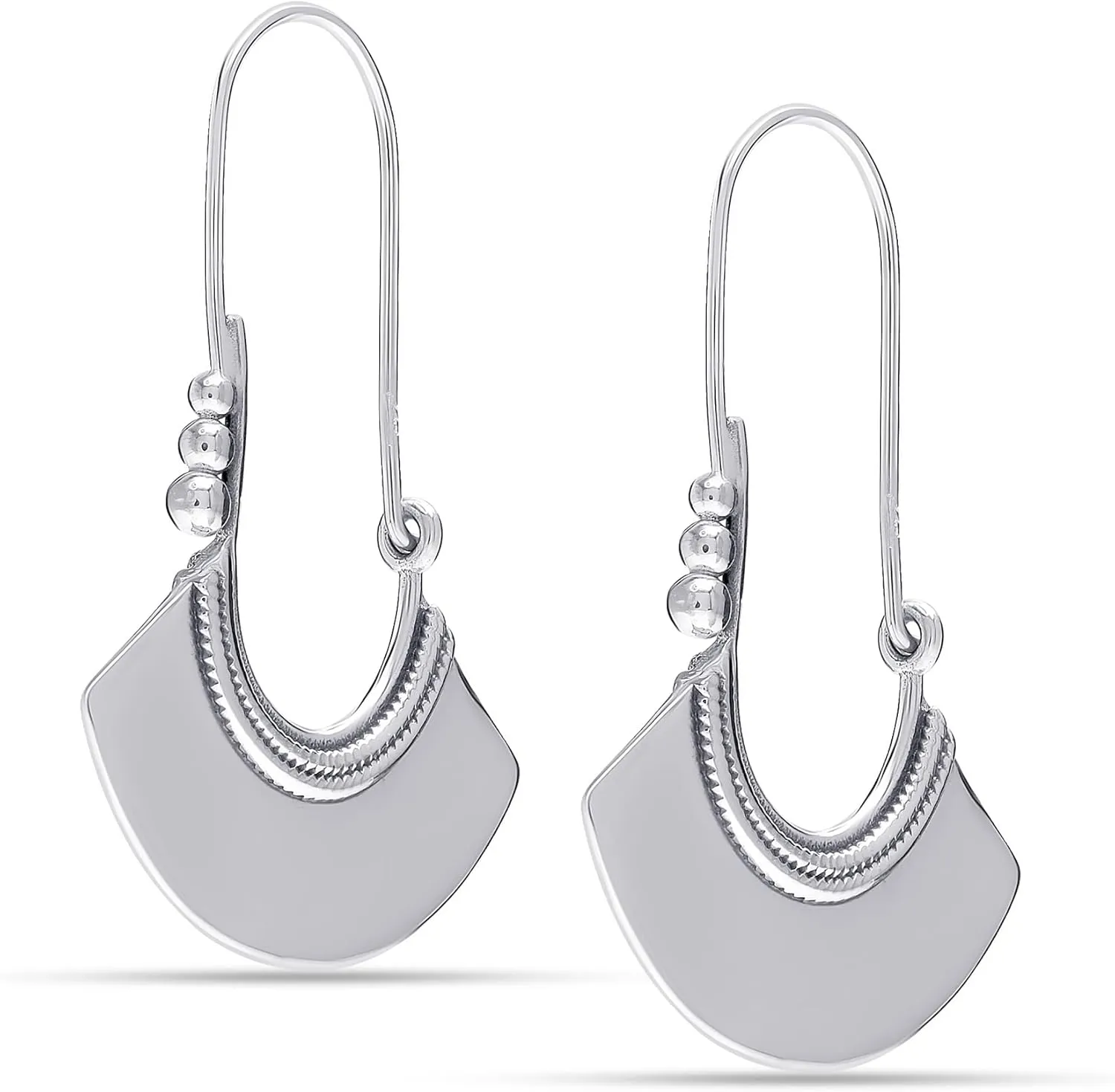LeCalla 925 Sterling Silver Hammered Earrings Lightweight Italian Classic Handmade Textured Hammered Drop Dangle Earring for Women