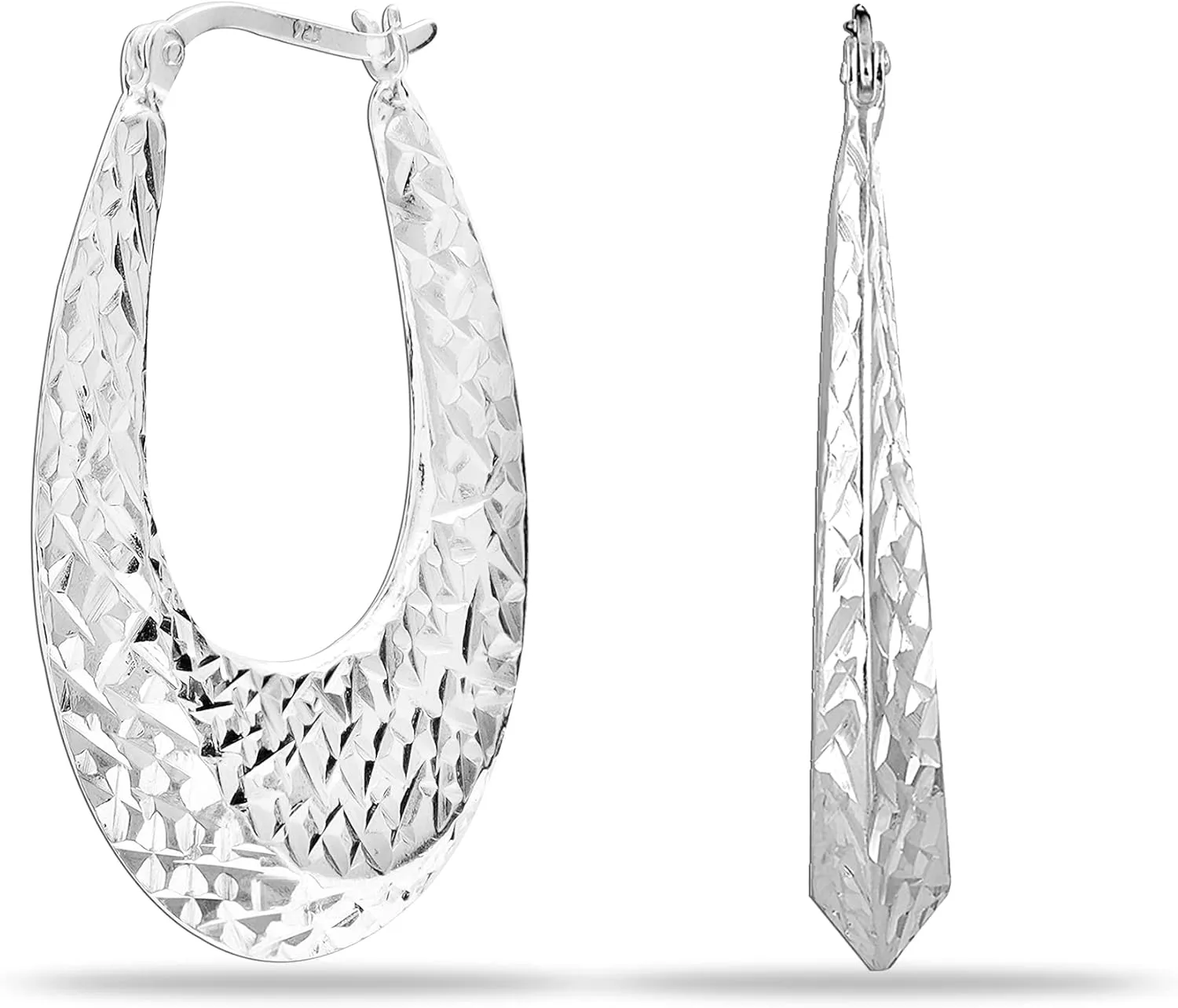 LeCalla 925 Sterling Silver Shrimp Classic Diamond-Cut Light-Weight Hoop Earrings for Women