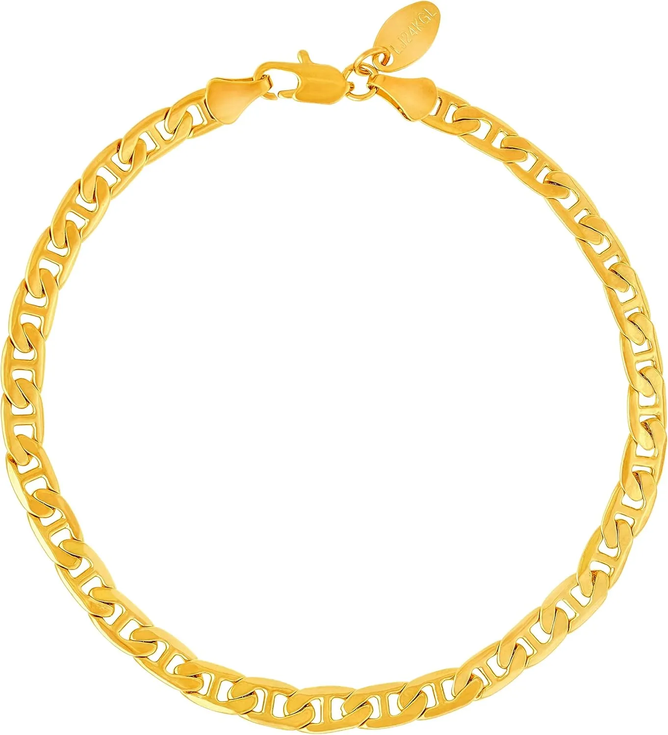 LIFETIME JEWELRY Womens Gold Anklet 5mm Mariner Link Ankle Bracelet 24k Gold Plated Bracelet
