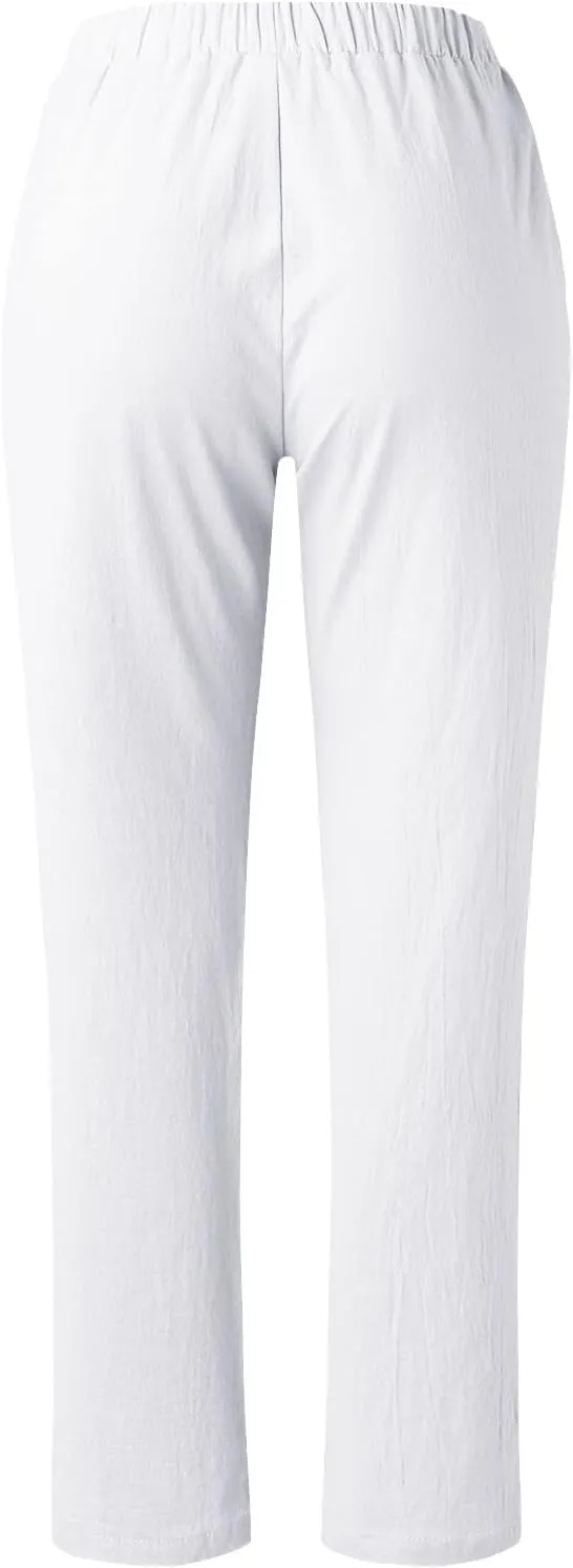 Linen Pants Women Summer for Women Flowy Pants Casual Loose High Waist Cotton Linen Wide Leg Long Pants with Pockets
