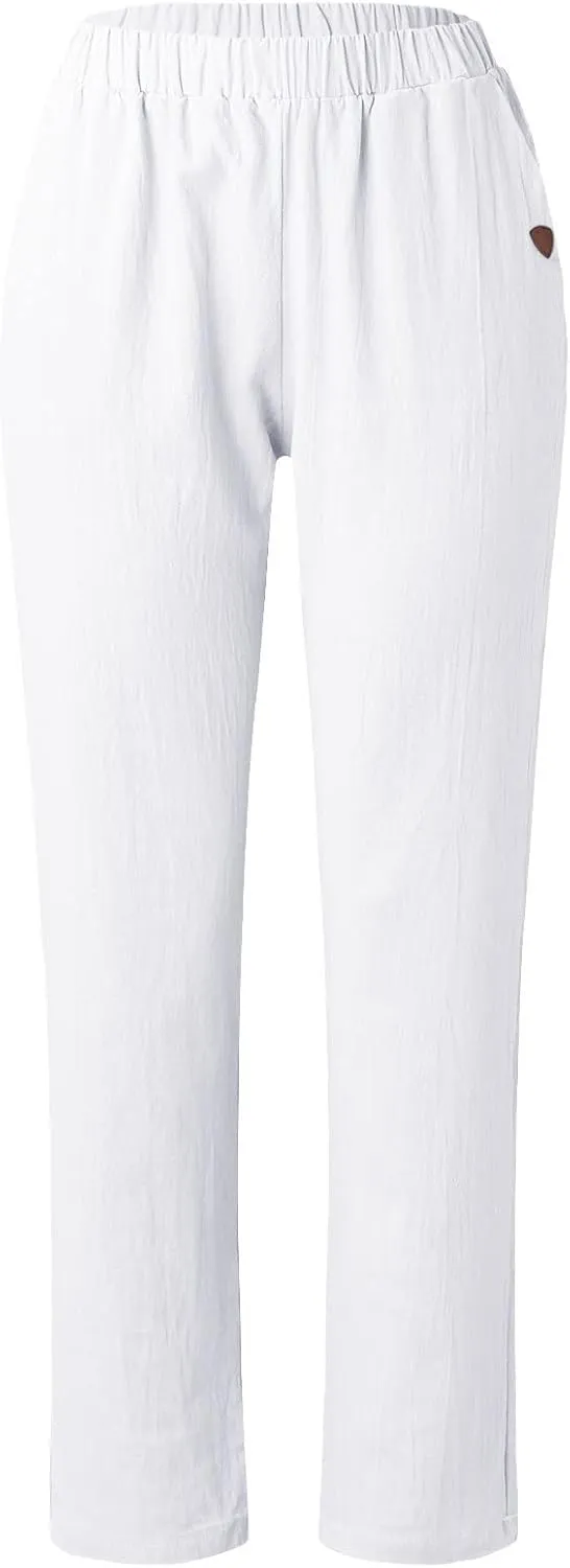 Linen Pants Women Summer for Women Flowy Pants Casual Loose High Waist Cotton Linen Wide Leg Long Pants with Pockets