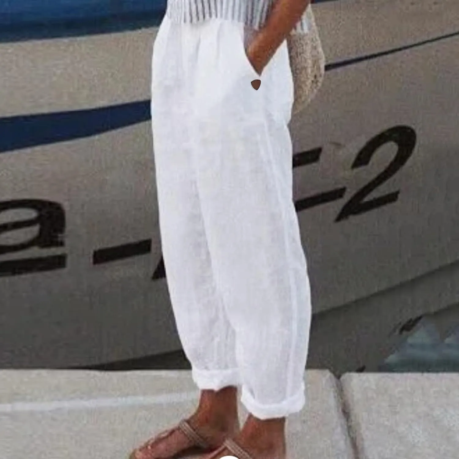 Linen Pants Women Summer for Women Flowy Pants Casual Loose High Waist Cotton Linen Wide Leg Long Pants with Pockets