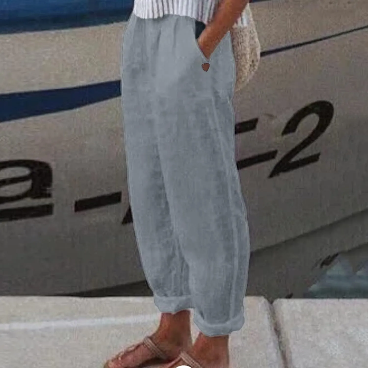Linen Pants Women Summer for Women Flowy Pants Casual Loose High Waist Cotton Linen Wide Leg Long Pants with Pockets