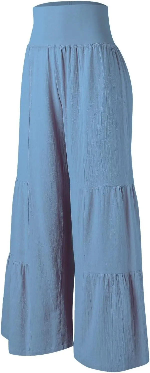 Linen Pants Women Summer Wide Leg Palazzo Pants Boho Loose Fit Casual Flowy Lounge Trousers Women Casual Linen Pants