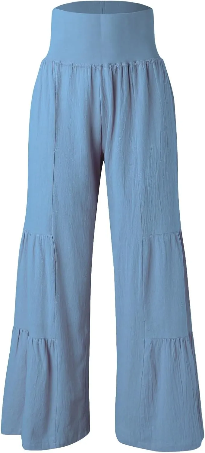 Linen Pants Women Summer Wide Leg Palazzo Pants Boho Loose Fit Casual Flowy Lounge Trousers Women Casual Linen Pants