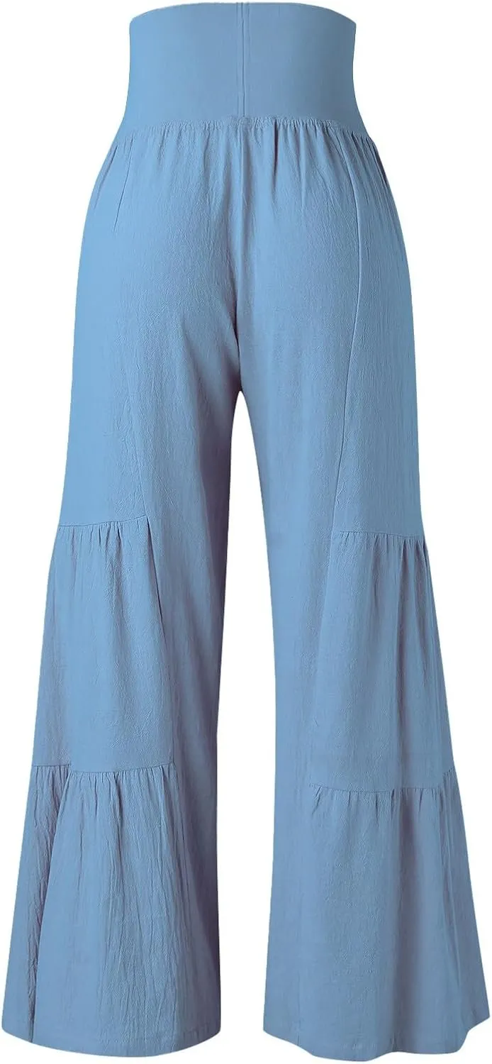 Linen Pants Women Summer Wide Leg Palazzo Pants Boho Loose Fit Casual Flowy Lounge Trousers Women Casual Linen Pants