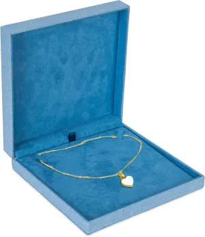 Linen Weave Large Necklace Box - Chain & Long Necklace Jewelry Gift Box for Men & Women - Organic Color Necklace Case with Soft Suede Interior and Matching 2-Piece Outer Box