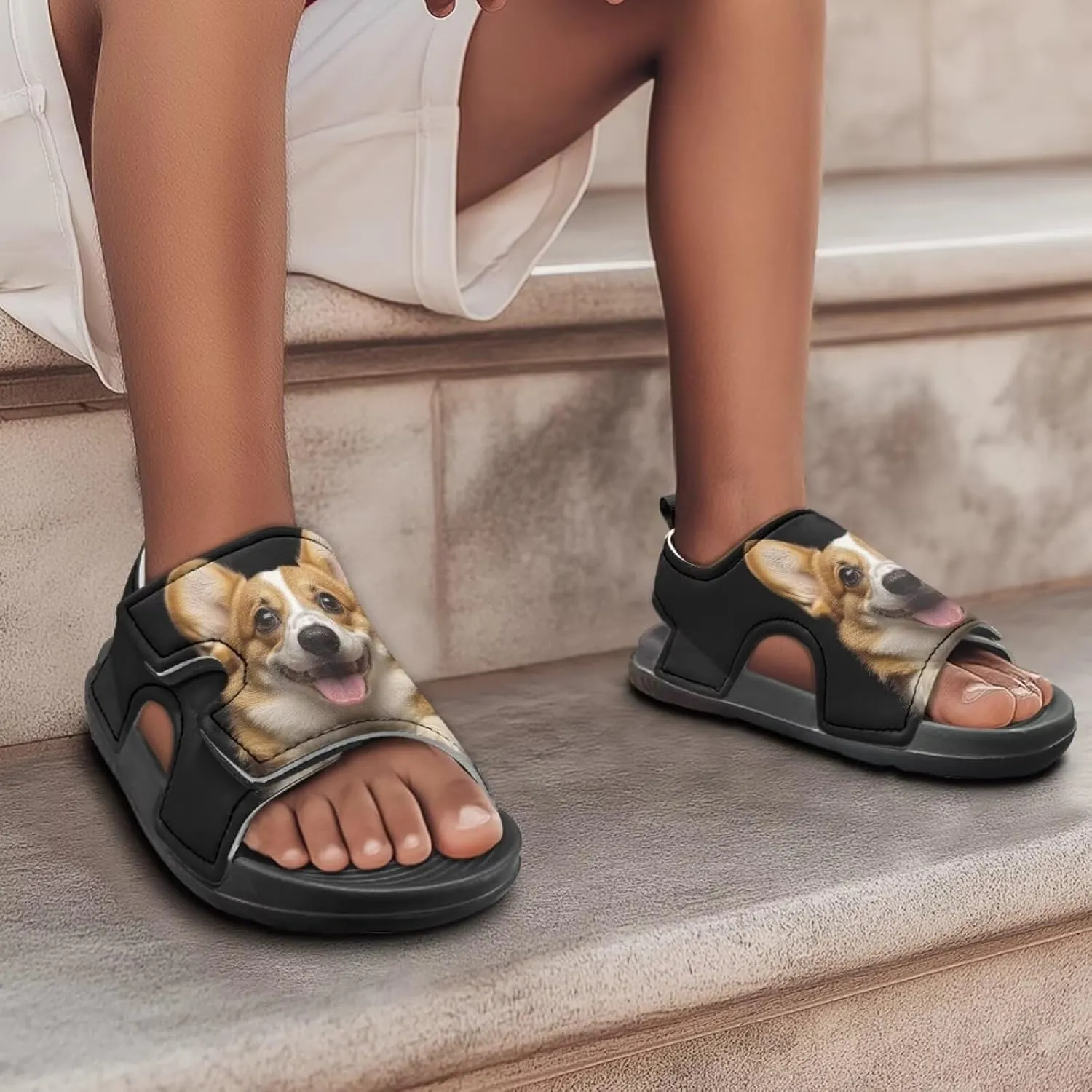 Little Kids Open Toe Summer Outtdoor Sport Sandals Art Cat and Puppy Water Shoes Lightweight Hiking Sandals