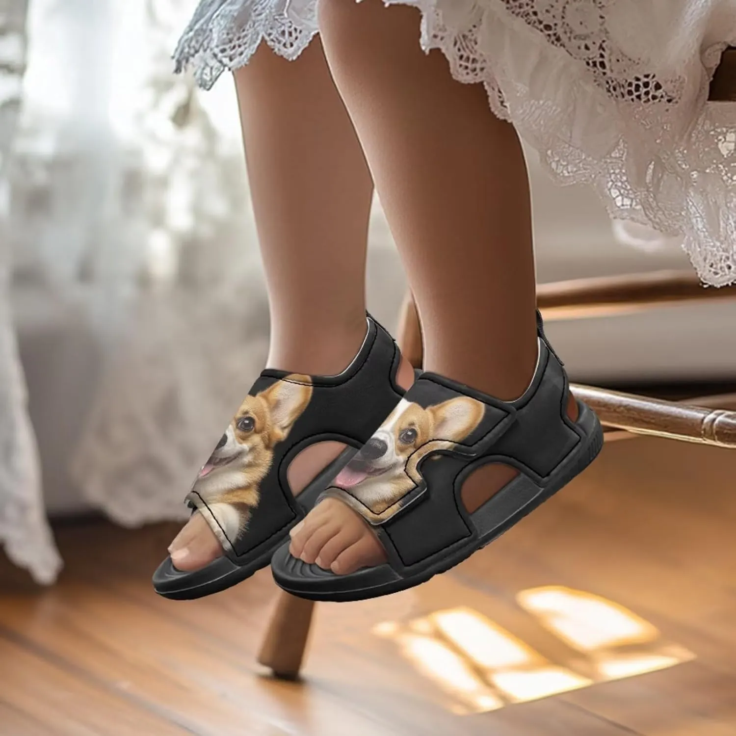 Little Kids Open Toe Summer Outtdoor Sport Sandals Art Cat and Puppy Water Shoes Lightweight Hiking Sandals