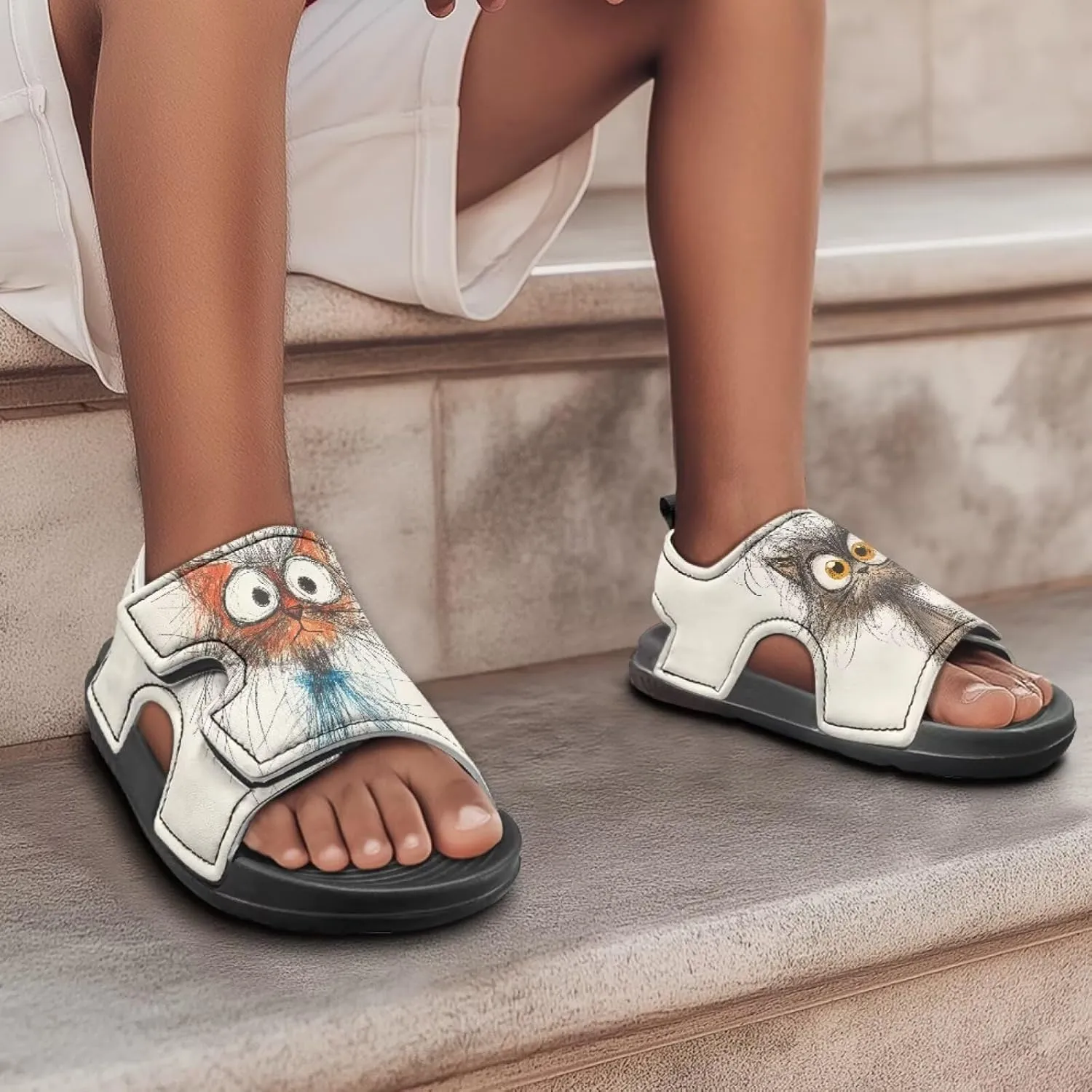 Little Kids Open Toe Summer Outtdoor Sport Sandals Art Cat and Puppy Water Shoes Lightweight Hiking Sandals