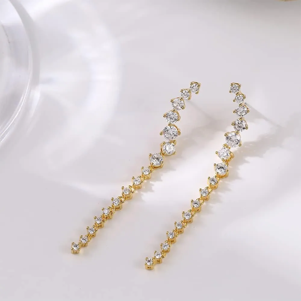 Long Cubic Zirconia Earrings Gold Silver Long Dangle Earrings Crystal Long Drop Earrings CZ Statement Linear Drop Earrings for Women Bridal Wedding Party Earrings