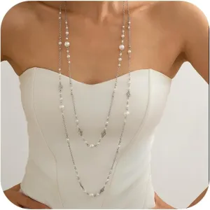 Long Necklaces for Women Trendy Layered Beaded Chain Jewelry - Elegant Pearl Statement Necklace with Adjustable Length for Daily Wear & Evening Occasions