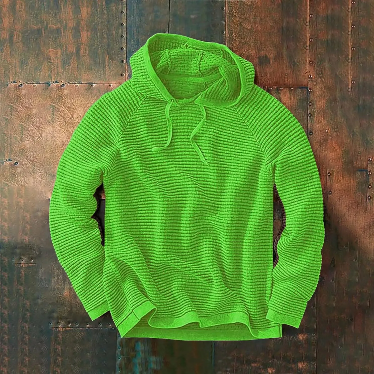 Long Sleeve Waffle Knit Pullover Hoodies for Men Lightweight Workout Drawstring Hooded Sweatshirts with Pocket
