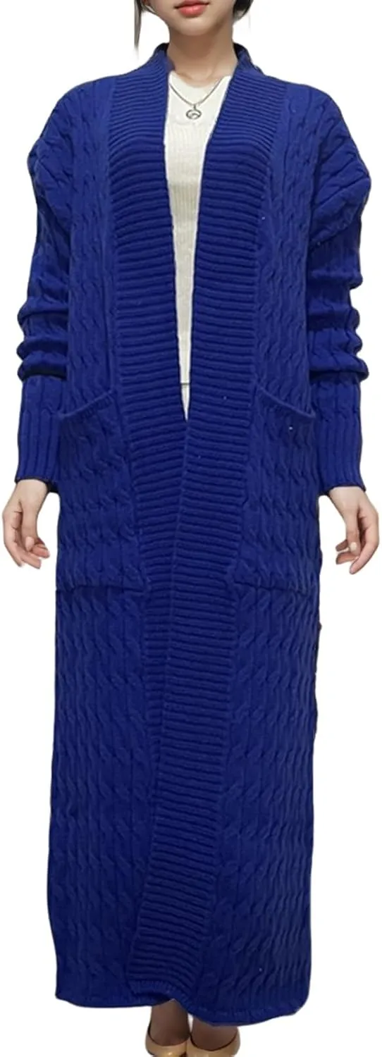 Long Sweaters for Women Open Front Long Sleeve Plus Size Chunky Cable Knit Duster Cardigans with Pockets