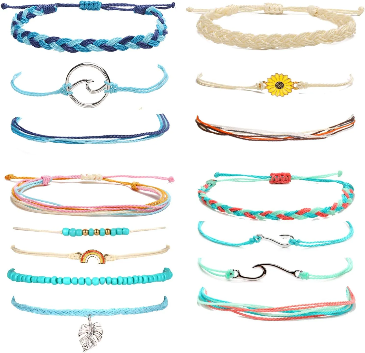 Long tiantian String Anklet Bracelets for Women Rope Friendship Bracelet for Teen Girls Summer Waterproof Anklets Wave Strand Bracelets