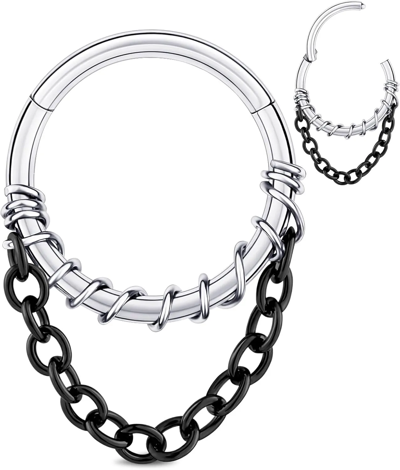 Longbeauty Septum Rings 16g Unique Septum Clicker Gold Black Nose Rings Surgical Steel Rook Helix Daith Piercing Jewelry for Women Men