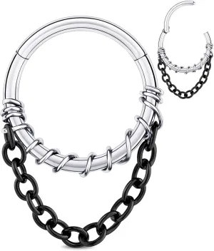 Longbeauty Septum Rings 16g Unique Septum Clicker Gold Black Nose Rings Surgical Steel Rook Helix Daith Piercing Jewelry for Women Men