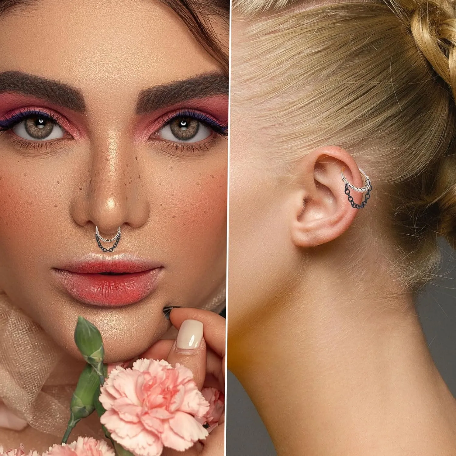 Longbeauty Septum Rings 16g Unique Septum Clicker Gold Black Nose Rings Surgical Steel Rook Helix Daith Piercing Jewelry for Women Men