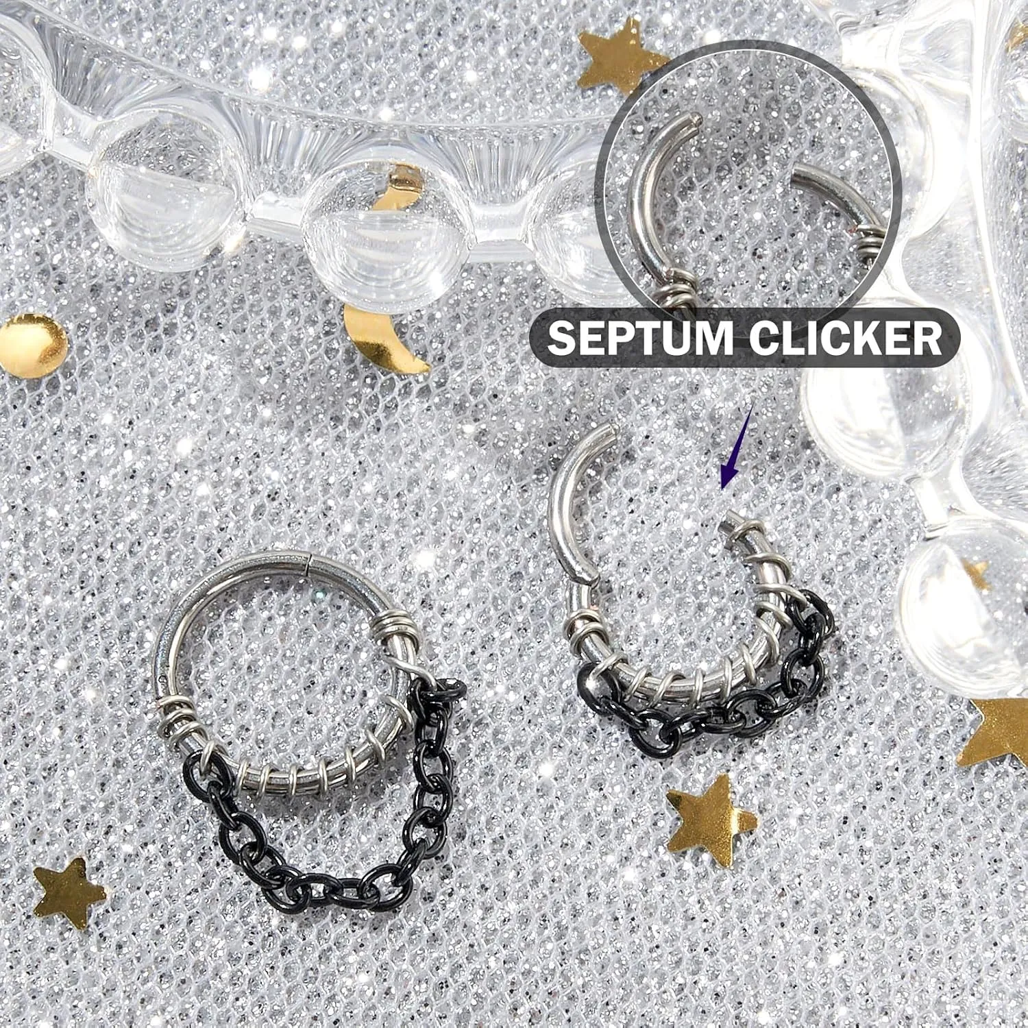 Longbeauty Septum Rings 16g Unique Septum Clicker Gold Black Nose Rings Surgical Steel Rook Helix Daith Piercing Jewelry for Women Men