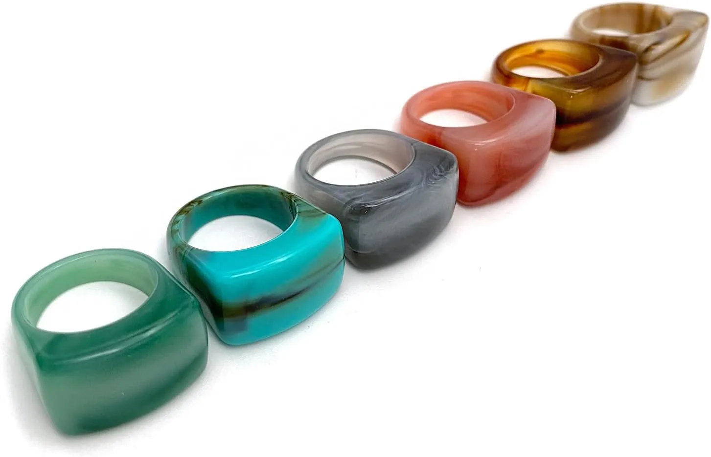 Loqimu 6 Pack Colorful Marble Pattern Acrylic Rings Chunky Midi Stackable Rings Cool Style Resin Rings for Women Teen Girls Knuckle Rings Rectangle Dome Thick Rings Size 6 7 8