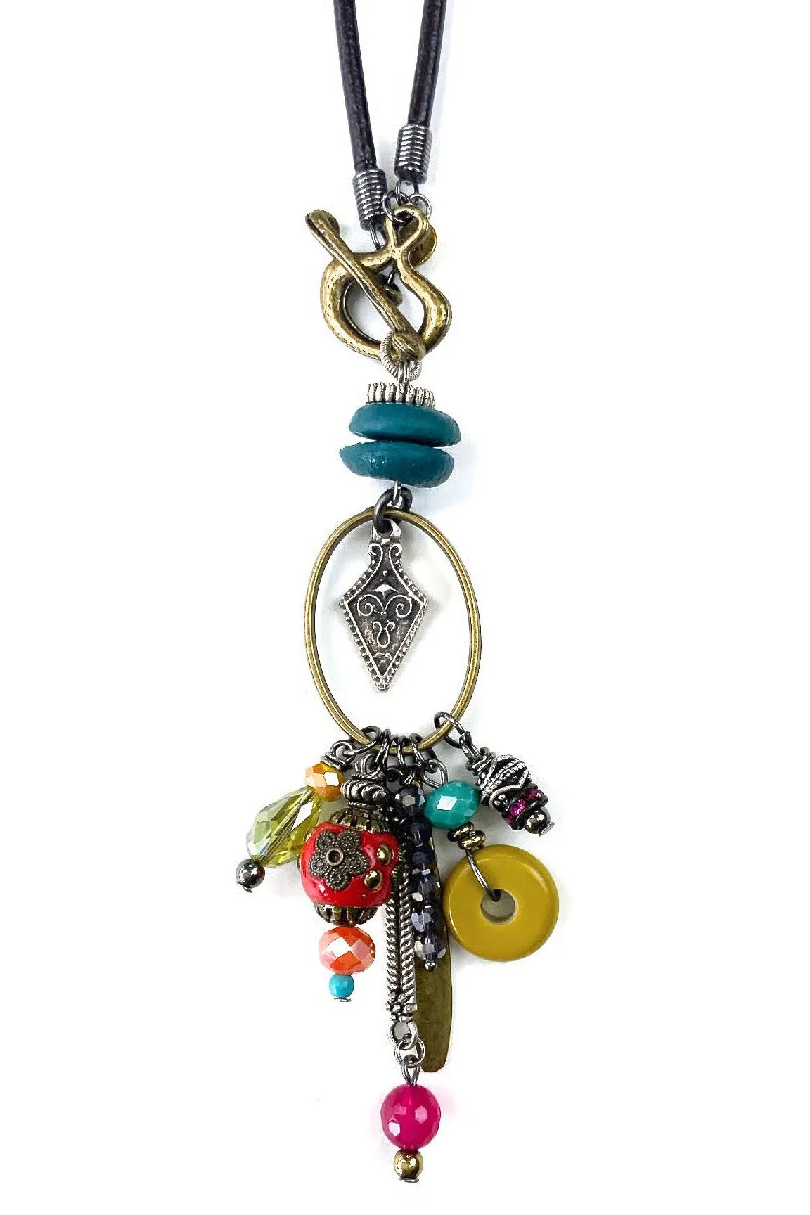 Lost And Found Love Shack Leather Cord Necklace With Front Toggle And Charms