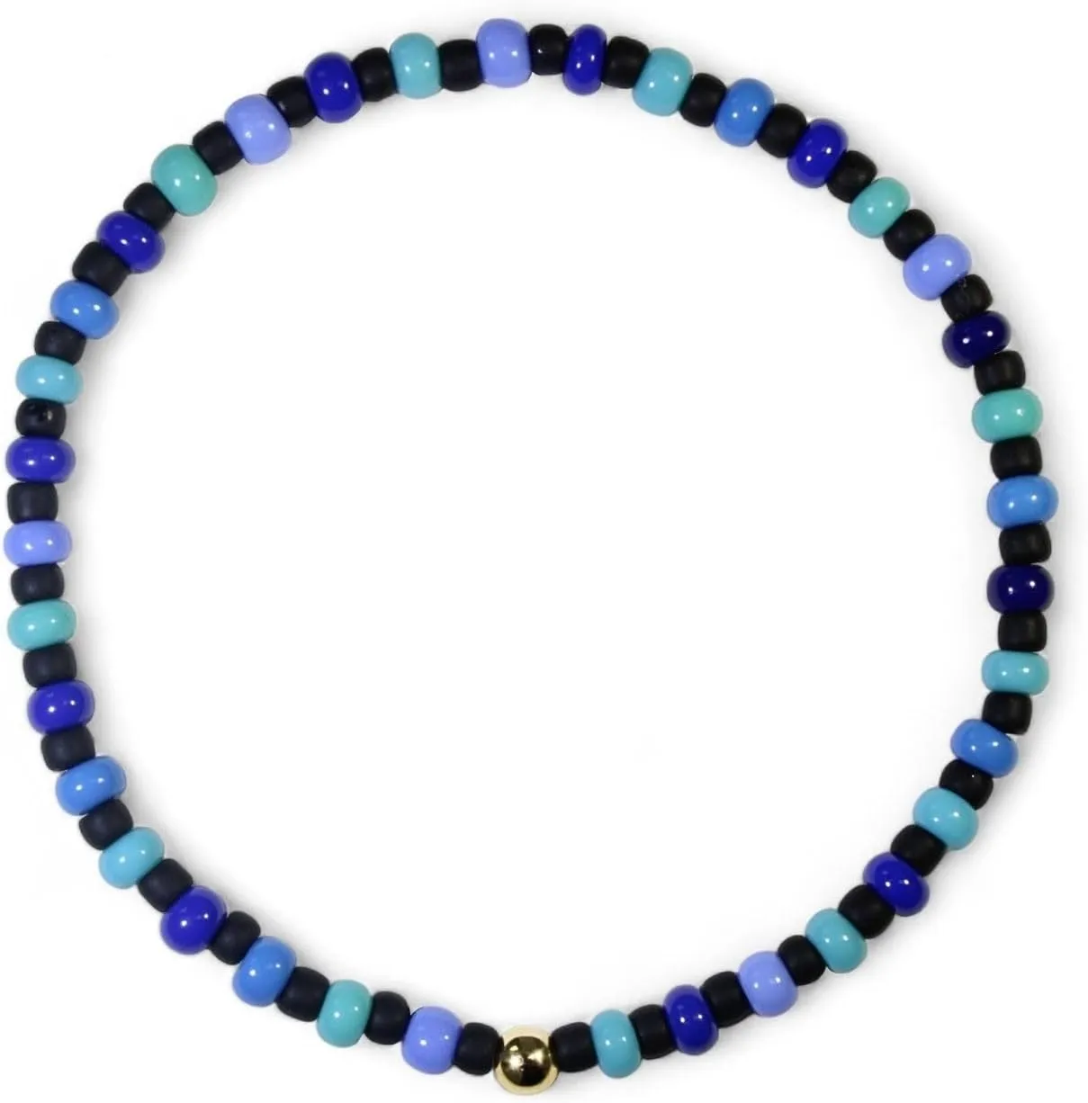Luck Strings Black and Blue Beaded Stretch Bracelet with 14k Gold filled or Solid Gold - Unisex Handmade Jewelry for Men and Women