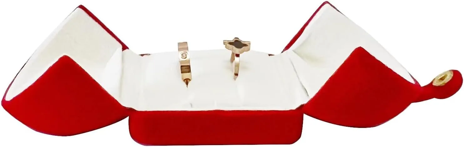 Luxurious Unique Premium Grade Classic Red Velvet Jewelry Box Storage Case Packaging Double Ring Case (jewelry not included)