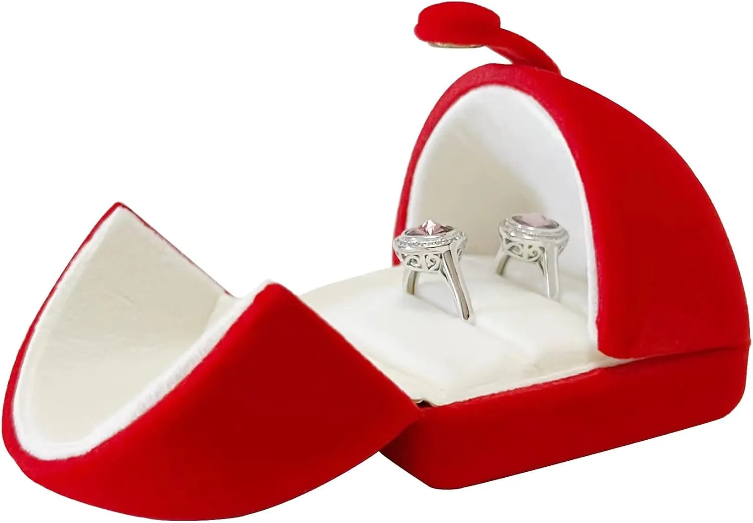 Luxurious Unique Premium Grade Classic Red Velvet Jewelry Box Storage Case Packaging Double Ring Case (jewelry not included)