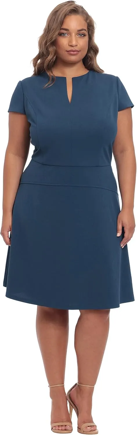 Maggy London Women's Cap Sleeve Notch Neck Cloud Crepe Fit and Flare Dress