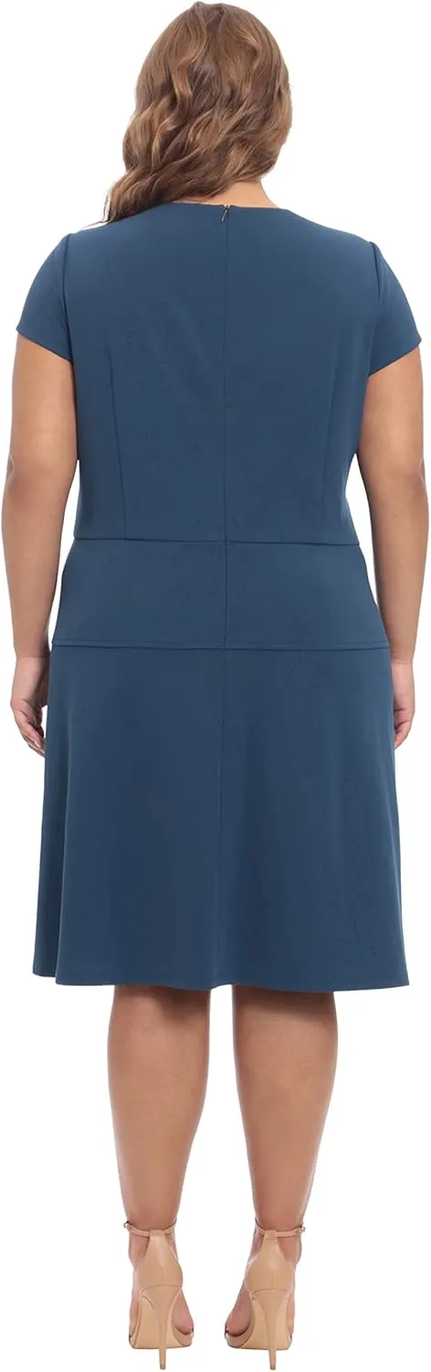 Maggy London Women's Cap Sleeve Notch Neck Cloud Crepe Fit and Flare Dress