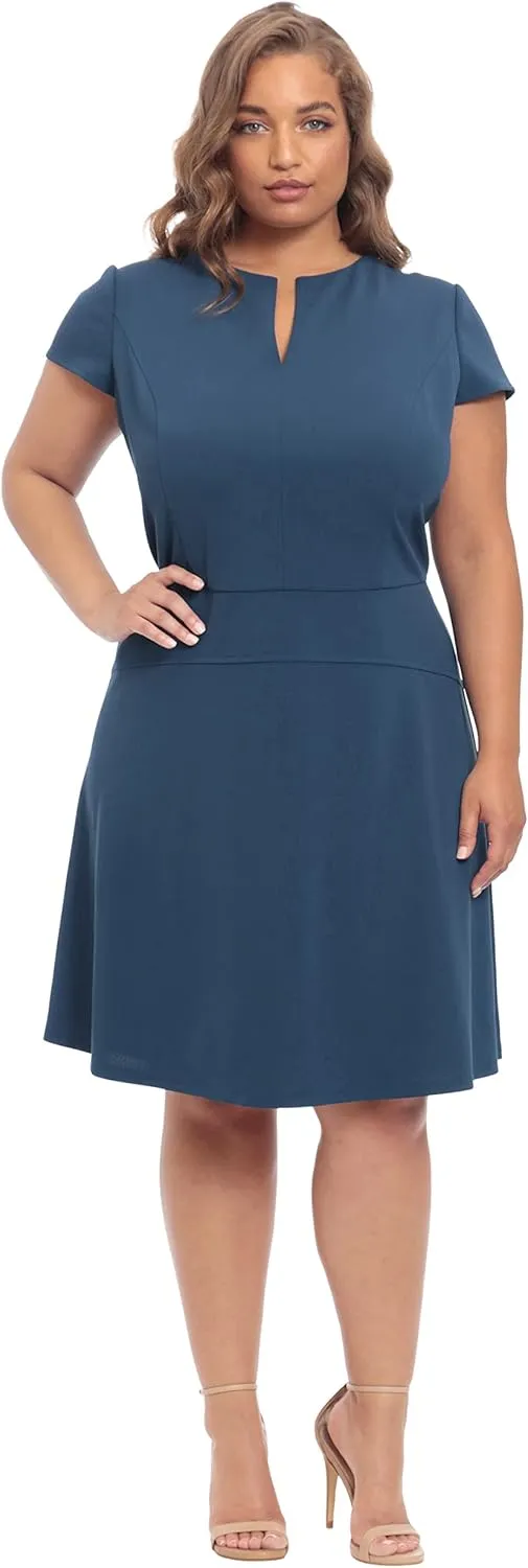 Maggy London Women's Cap Sleeve Notch Neck Cloud Crepe Fit and Flare Dress