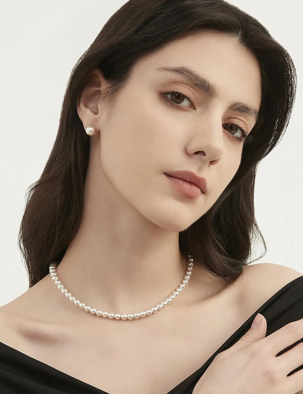 Mameloly Pearl Earrings for Women Dainty 925 Sterling Silver 14K Gold Plated 6MM/8MM/10MM/12MM Handpicked Simulated White Pearl Stud Earrings Hypoallergenic