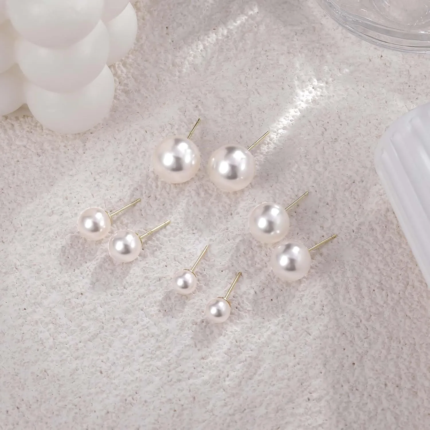 Mameloly Pearl Earrings for Women Dainty 925 Sterling Silver 14K Gold Plated 6MM/8MM/10MM/12MM Handpicked Simulated White Pearl Stud Earrings Hypoallergenic
