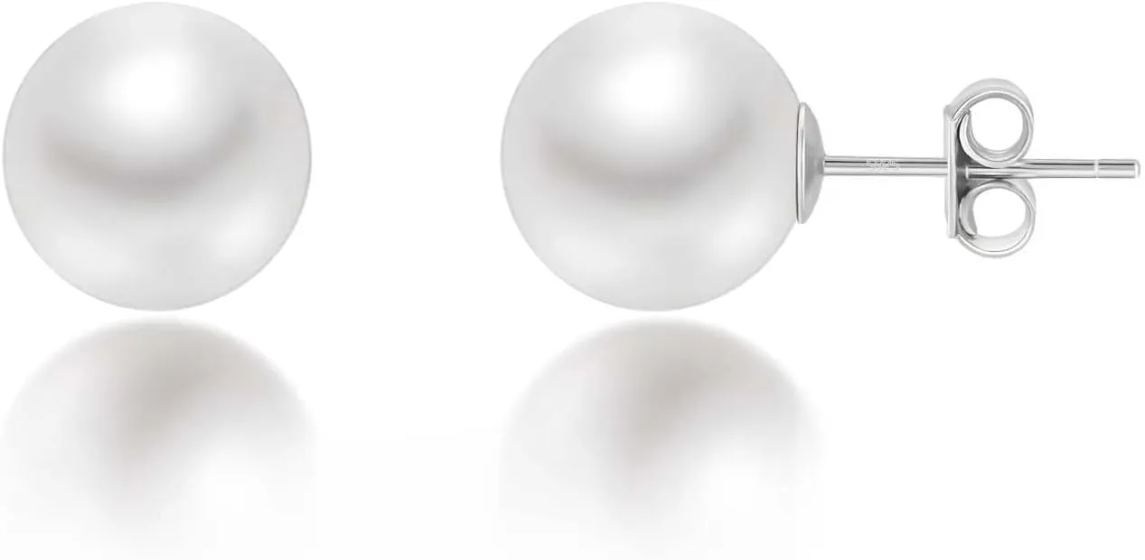 Mameloly Pearl Earrings for Women Dainty 925 Sterling Silver 14K Gold Plated 6MM/8MM/10MM/12MM Handpicked Simulated White Pearl Stud Earrings Hypoallergenic