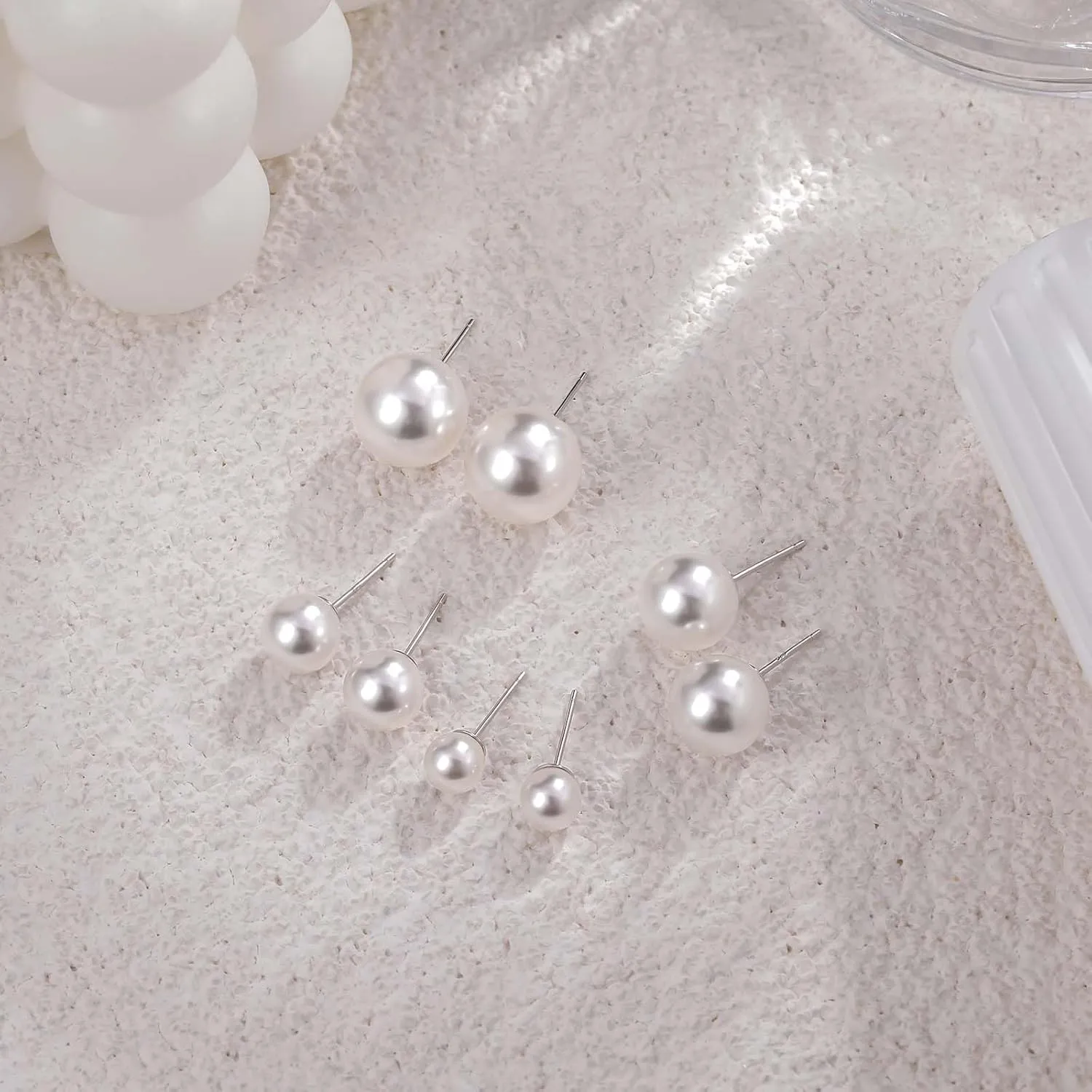 Mameloly Pearl Earrings for Women Dainty 925 Sterling Silver 14K Gold Plated 6MM/8MM/10MM/12MM Handpicked Simulated White Pearl Stud Earrings Hypoallergenic