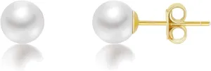 Mameloly Pearl Earrings for Women Dainty 925 Sterling Silver 14K Gold Plated 6MM/8MM/10MM/12MM Handpicked Simulated White Pearl Stud Earrings Hypoallergenic