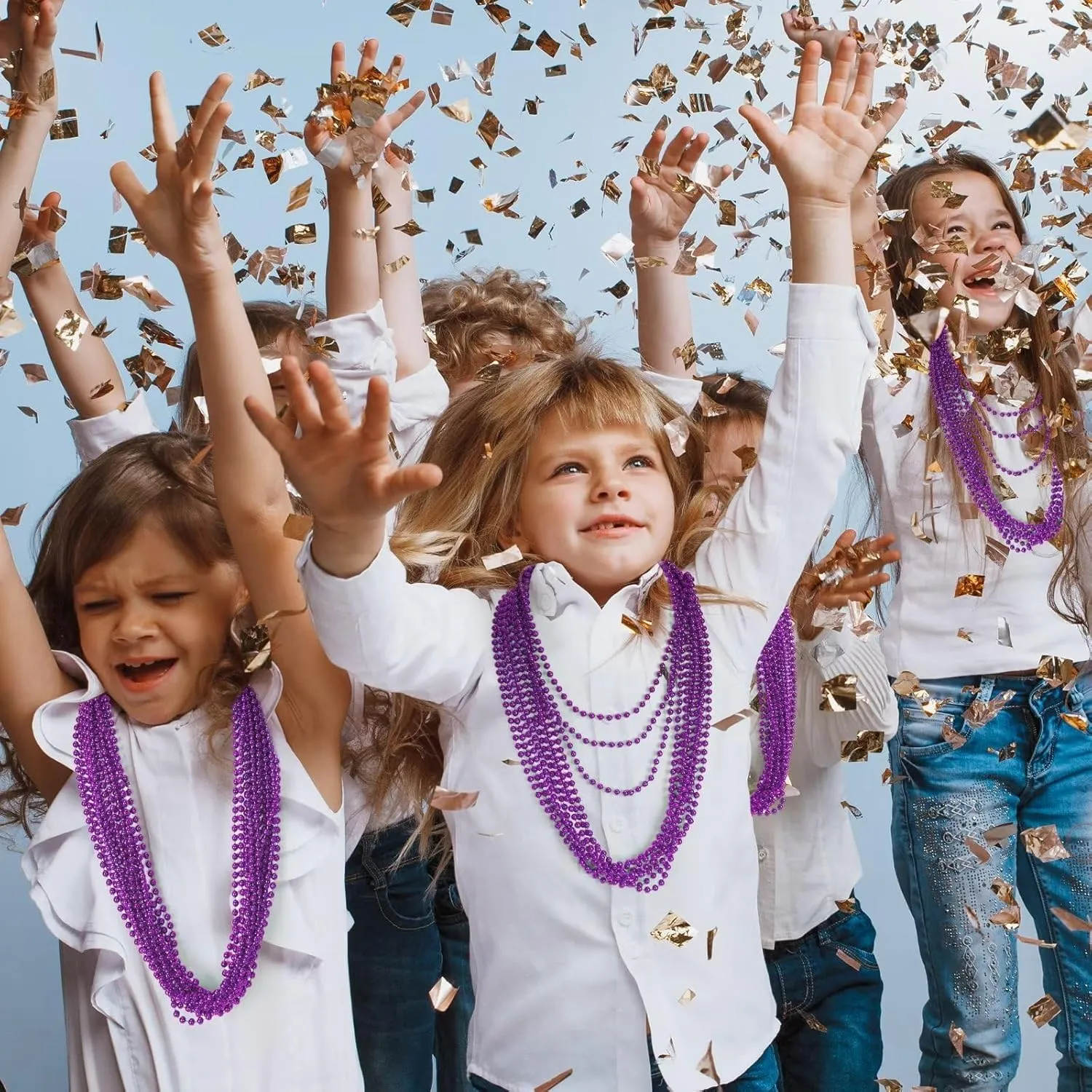 Mardi Gras Beads, 12PCS Purple Bead Necklace Party Favors, 33" Bead Necklaces Accessory Set, Festival Parade Throw Accessories for Halloween Mardi Gras Party Celebrations Decorations