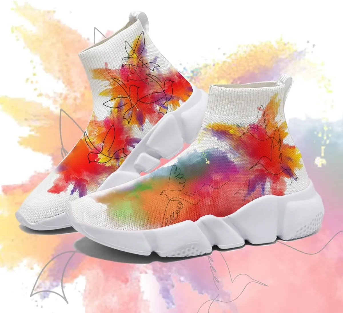 Men Women Slip-on Socks Sneakers Art Graffiti Painted Casual Shoes Tennis Running Shoes Plus Size 5-15