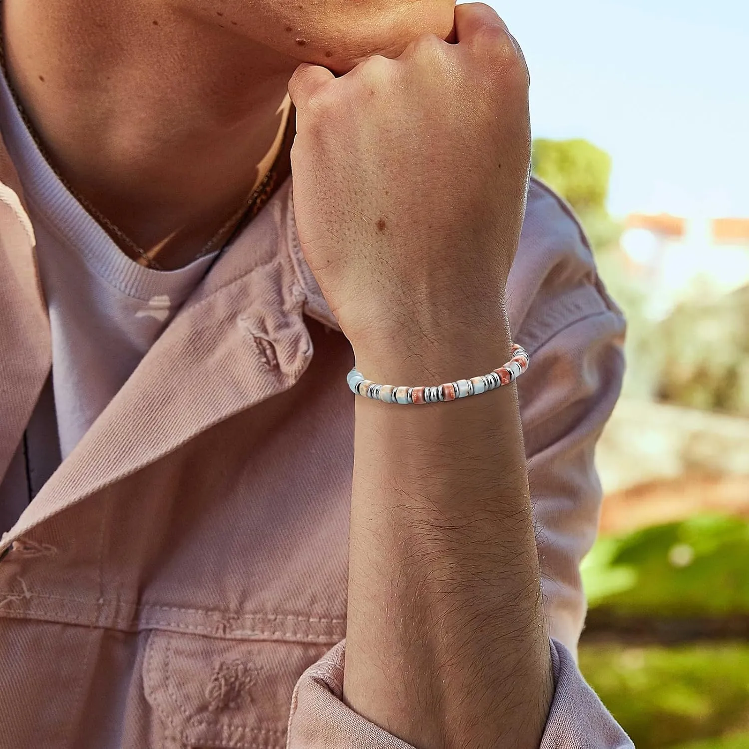 Mens Bracelet, Boho Stainless Steel Bracelets for Men, Beaded Bracelets, Jewelry Gifts for Husband, Father, Friends